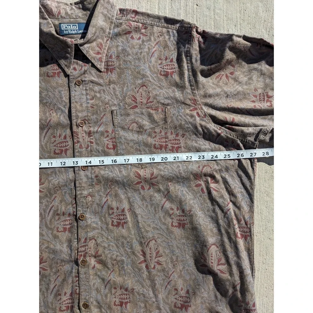 Vintage 90s Polo Ralph Lauren Safari Paisley Shirt XL Earth Tone Cotton Ink Wash